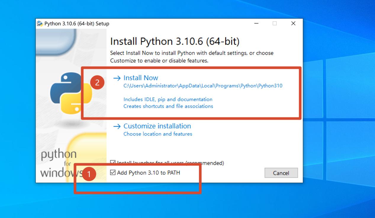 勾选 Add Python 3.10 to PATH