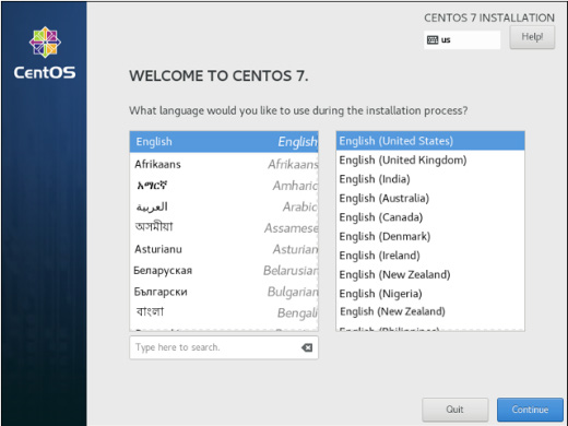 CentOS安装-语言选择界面