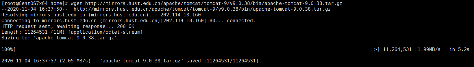 wget下载Tomcat成功